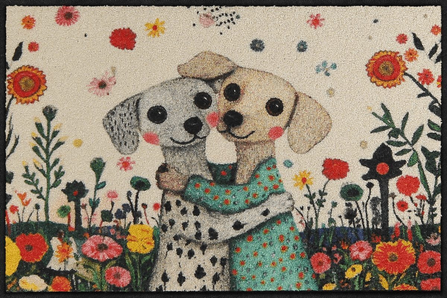 salonloewe-sweet-dogs-eingangsmatte-50-x-75-cm-hunde-motiv-auf-blumenwiese image 1