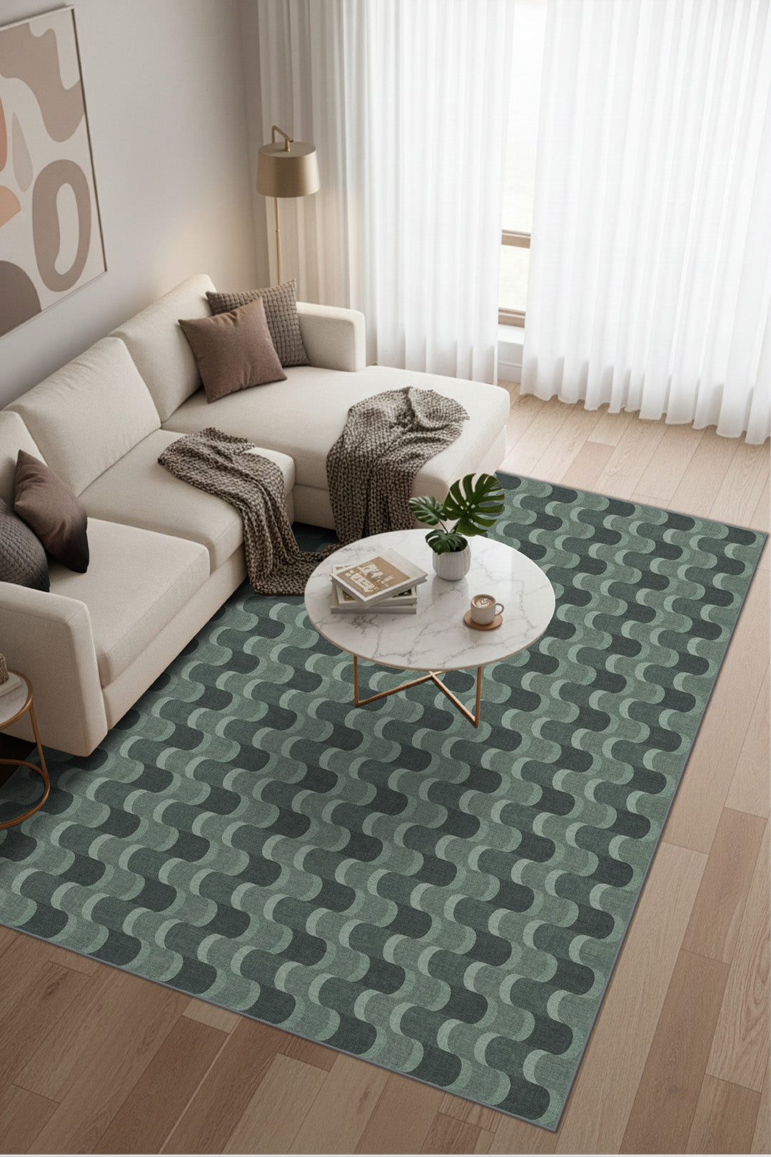 teppana-linea-waldgr-n-teppich-waschbarer-indoor-teppich-mit-geometrischem-desig image 4