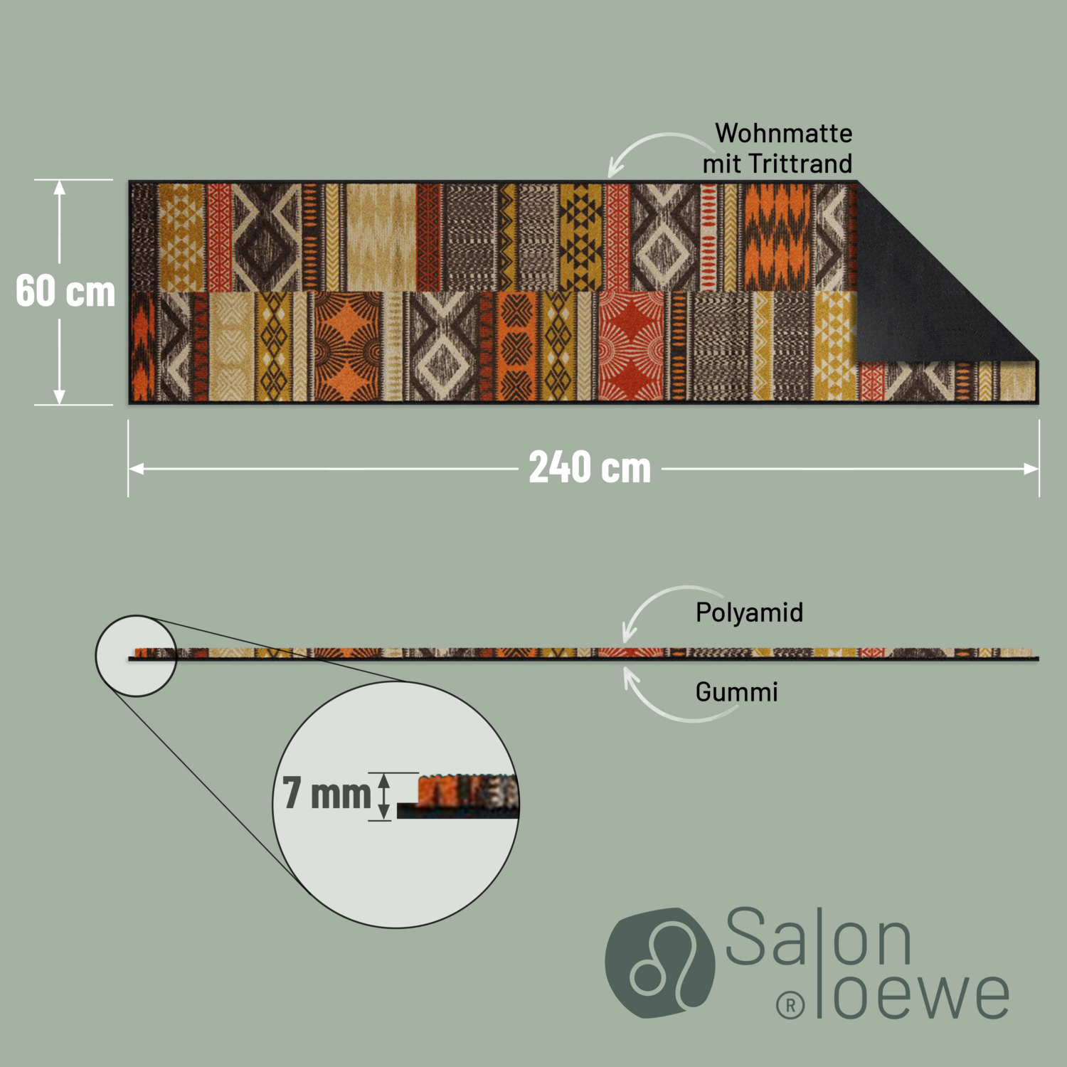salonloewe-ethno-patch-teppich-60-x-240-cm-geometrisches-design-rutschfest-wasch image 4