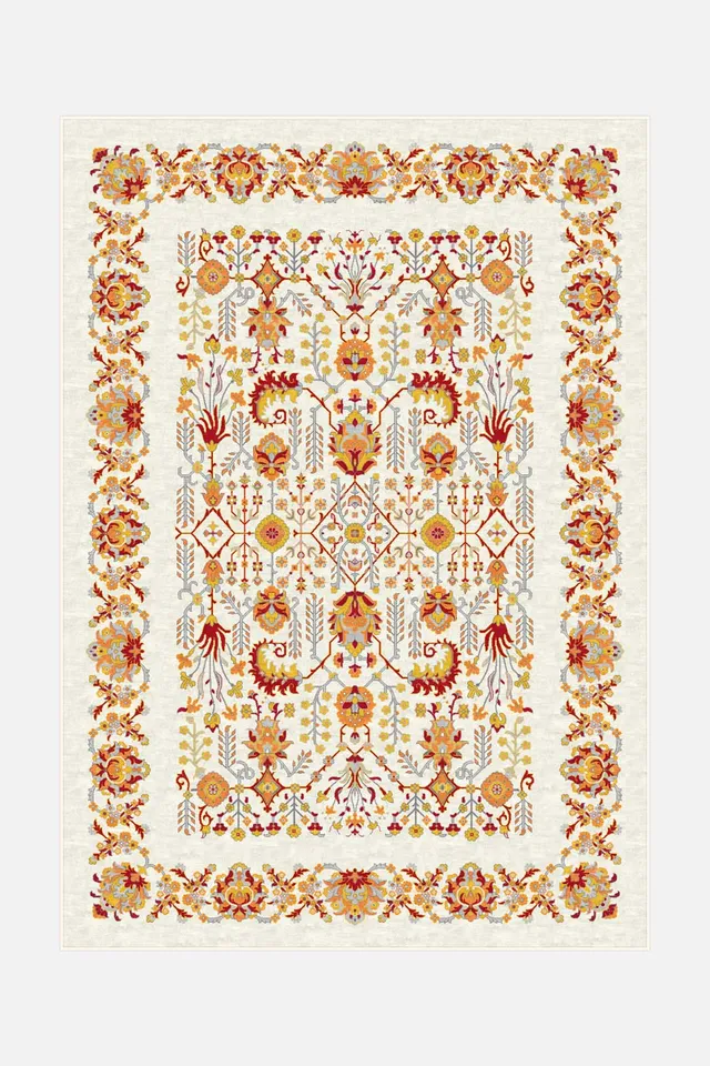 teppana-fleur-rot-teppich-waschbarer-teppich-mit-floralem-design-in-beige-natur- image 1