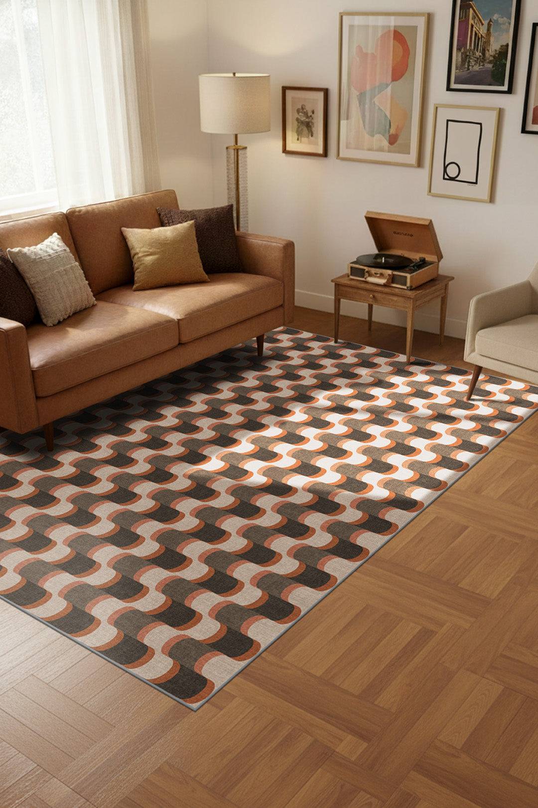 teppana-linea-kastanie-teppich-waschbarer-designer-teppich-mit-geometrischem-mus image 4
