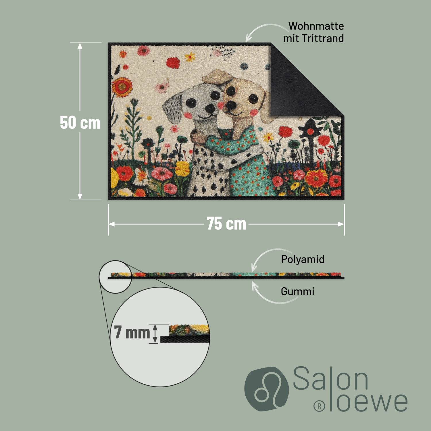 salonloewe-sweet-dogs-eingangsmatte-50-x-75-cm-hunde-motiv-auf-blumenwiese image 4