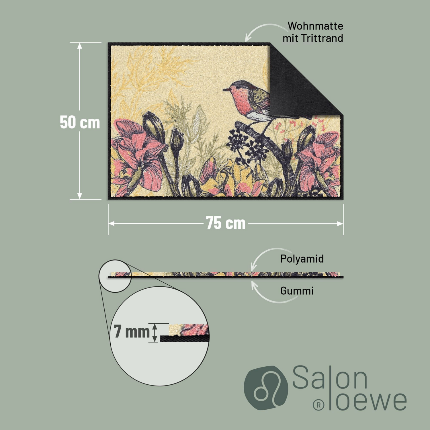 salonloewe-garden-whisper-eingangsmatte-50-x-75-cm-blumendesign-mit-vogel-waschb image 3