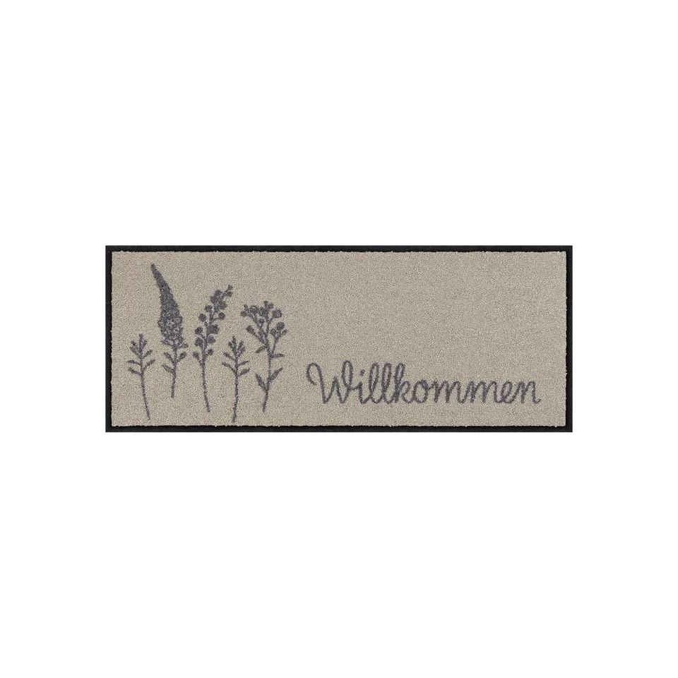 salonloewe-willkommen-wiese-minimatte-30-x-75-cm-waschbare-fu-matte-beige-grau image 1