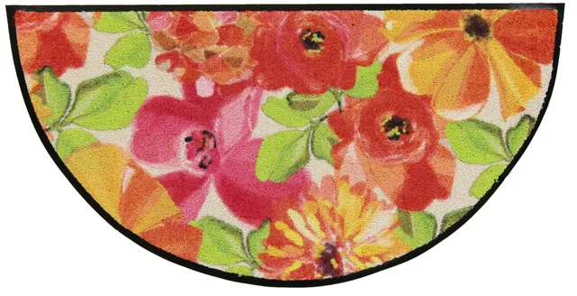 salonloewe-flower-bed-beige-red-sonderform-42-x-85-cm-waschbare-designermatte image 1