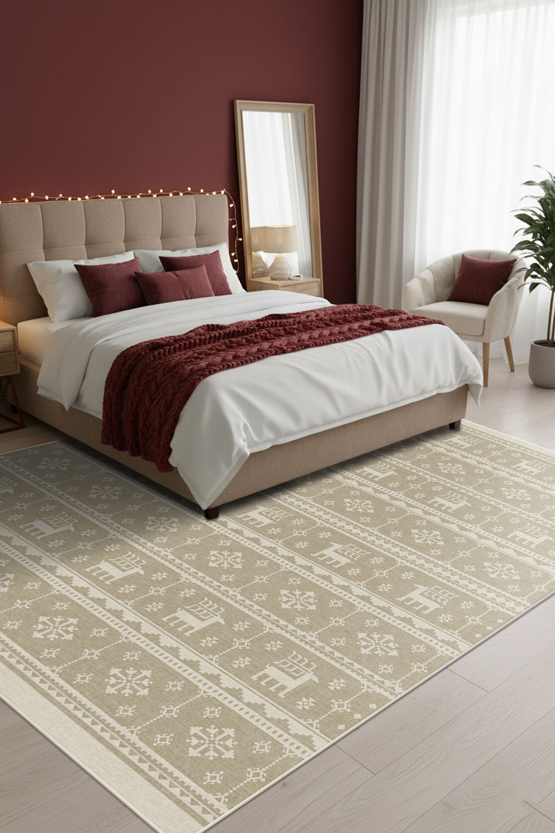 teppana-rentiere-keks-teppich-waschbarer-indoor-teppich-beige-geometrisch image 4