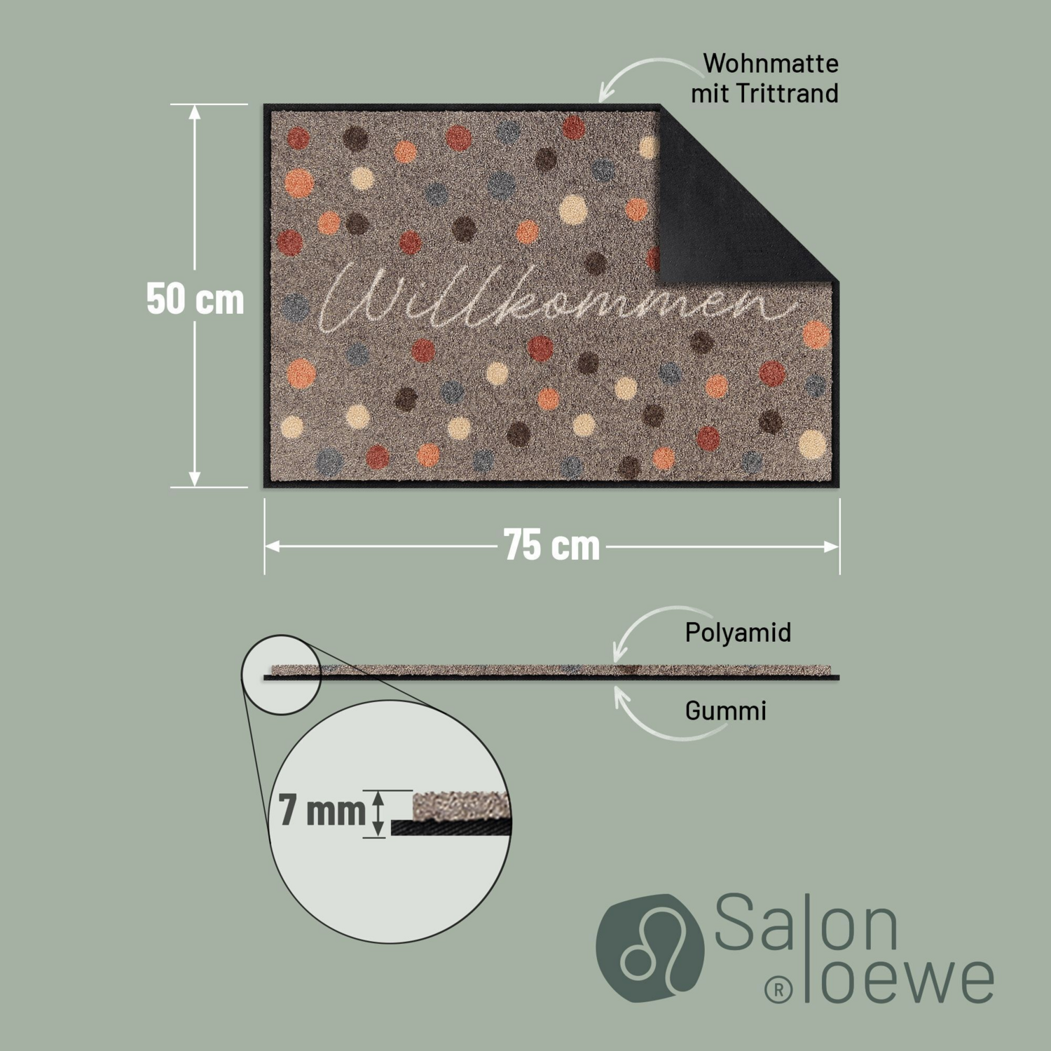 salonloewe-willkommen-dots-eingangsmatte-50-x-75-cm-punktmuster-mit-willkommensg image 3