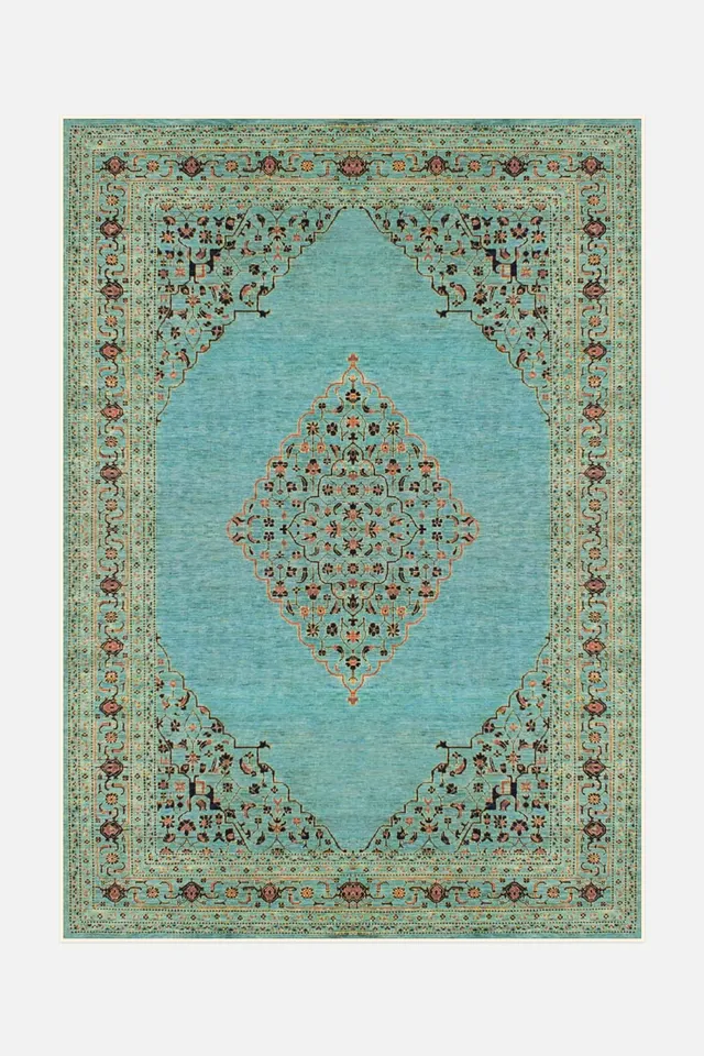 teppana-minu-moldavit-teppich-waschbarer-teppich-in-blau-gr-n-klassisches-design image 1
