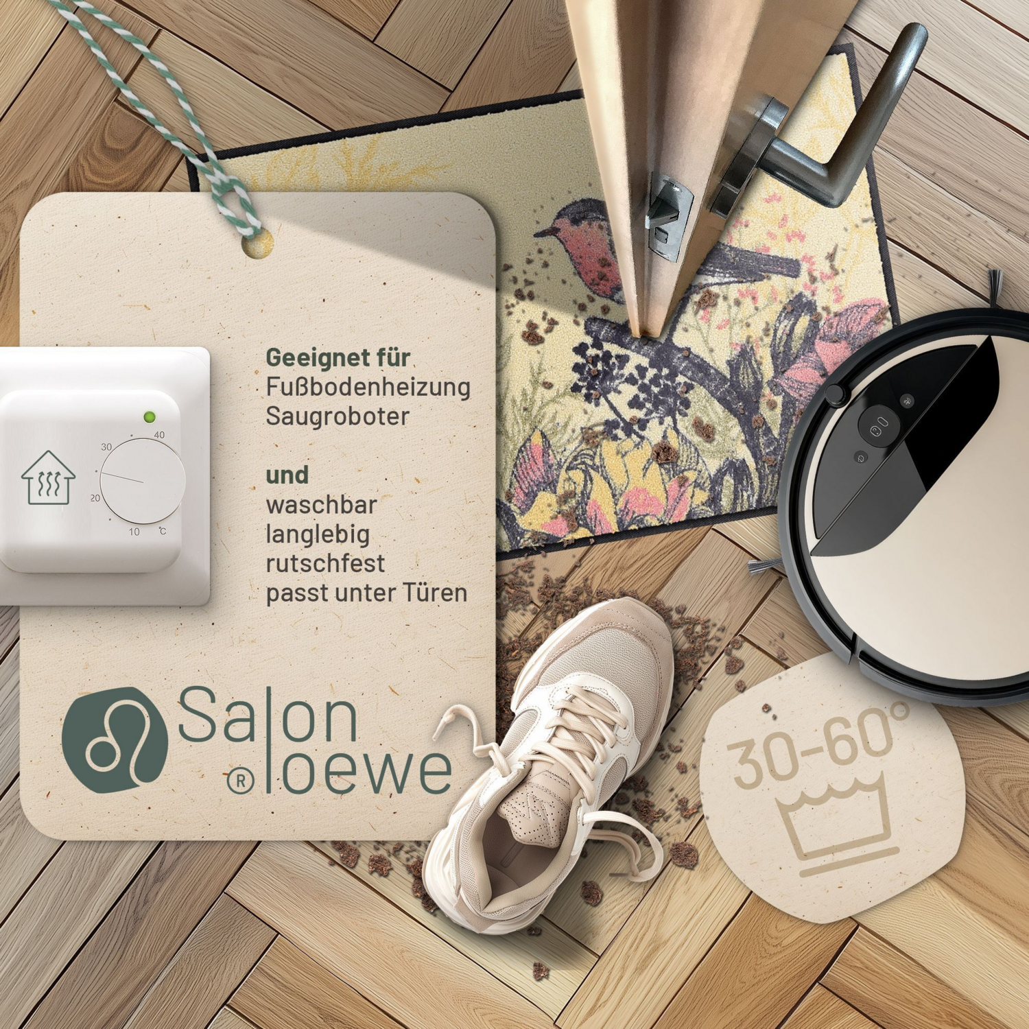 salonloewe-garden-whisper-eingangsmatte-50-x-75-cm-blumendesign-mit-vogel-waschb image 2