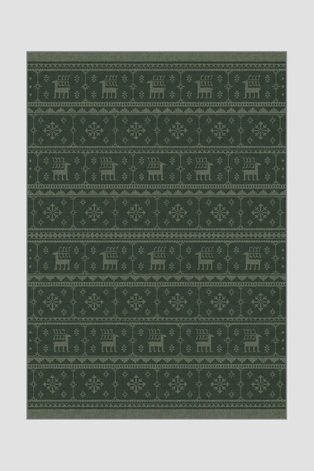 teppana-rentiere-tannengr-n-teppich-waschbarer-indoor-teppich-mit-rentier-und-ta image 1