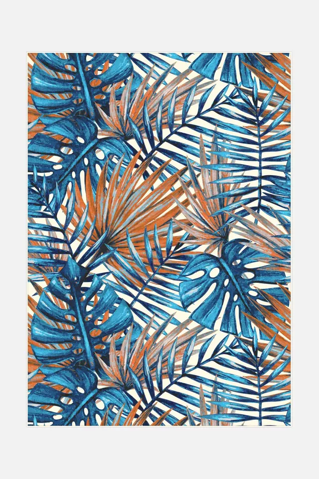 teppana-outdoor-palme-papagei-teppich-waschbarer-outdoor-indoor-teppich-in-blau- image 1