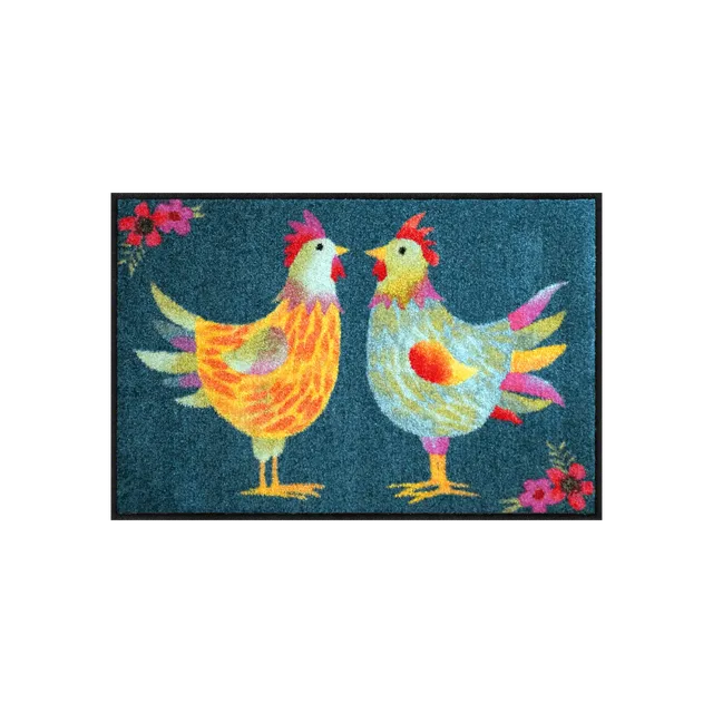 salonloewe-rainbow-chicken-petrol-eingangsmatte-50-x-75-cm-bunte-schmutzfangmatt image 1