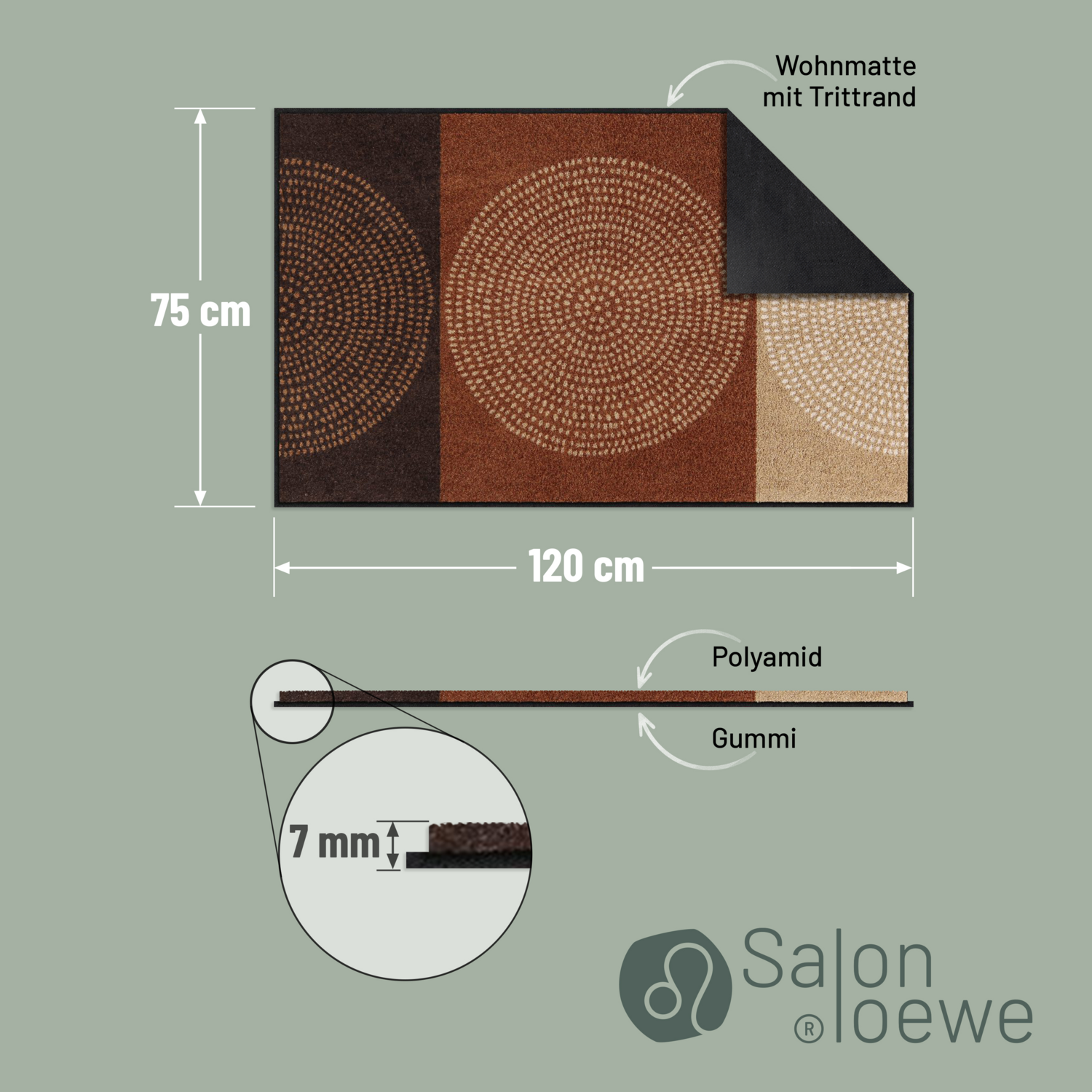salonloewe-nestor-mocca-teppich-75-x-120-cm-waschbare-schmutzfangmatte-mit-grafi image 4