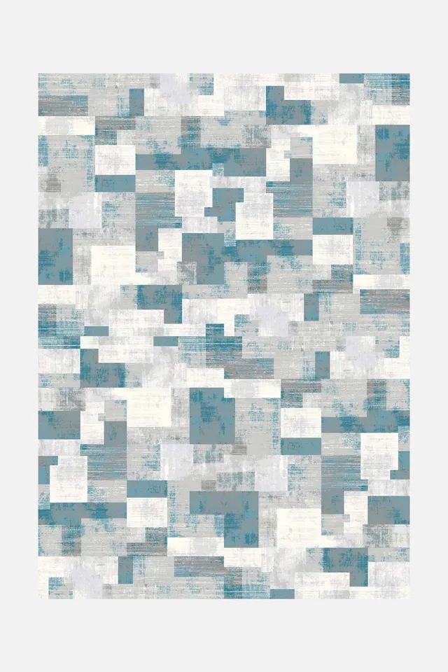 teppana-topas-quadrat-teppich-waschbarer-indoor-teppich-geometrisch-blau-grau image 1