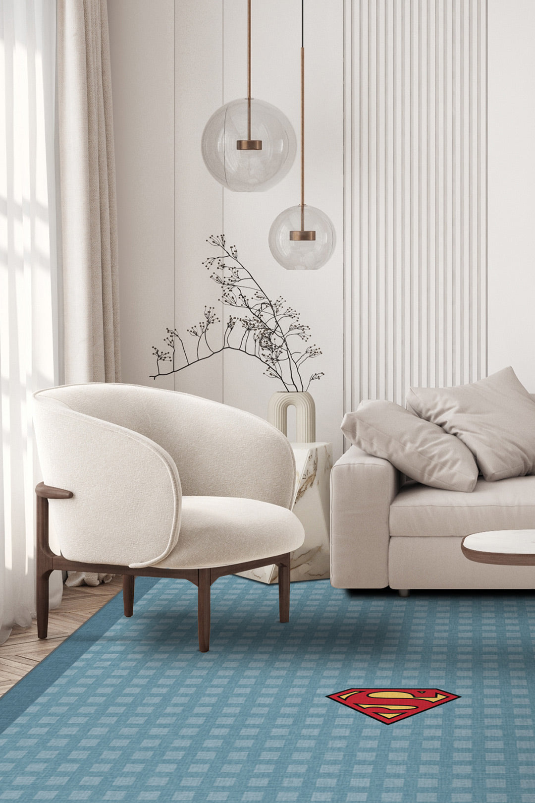 teppana-superman-gitter-blau-waschbarer-kinder-teppich image 4